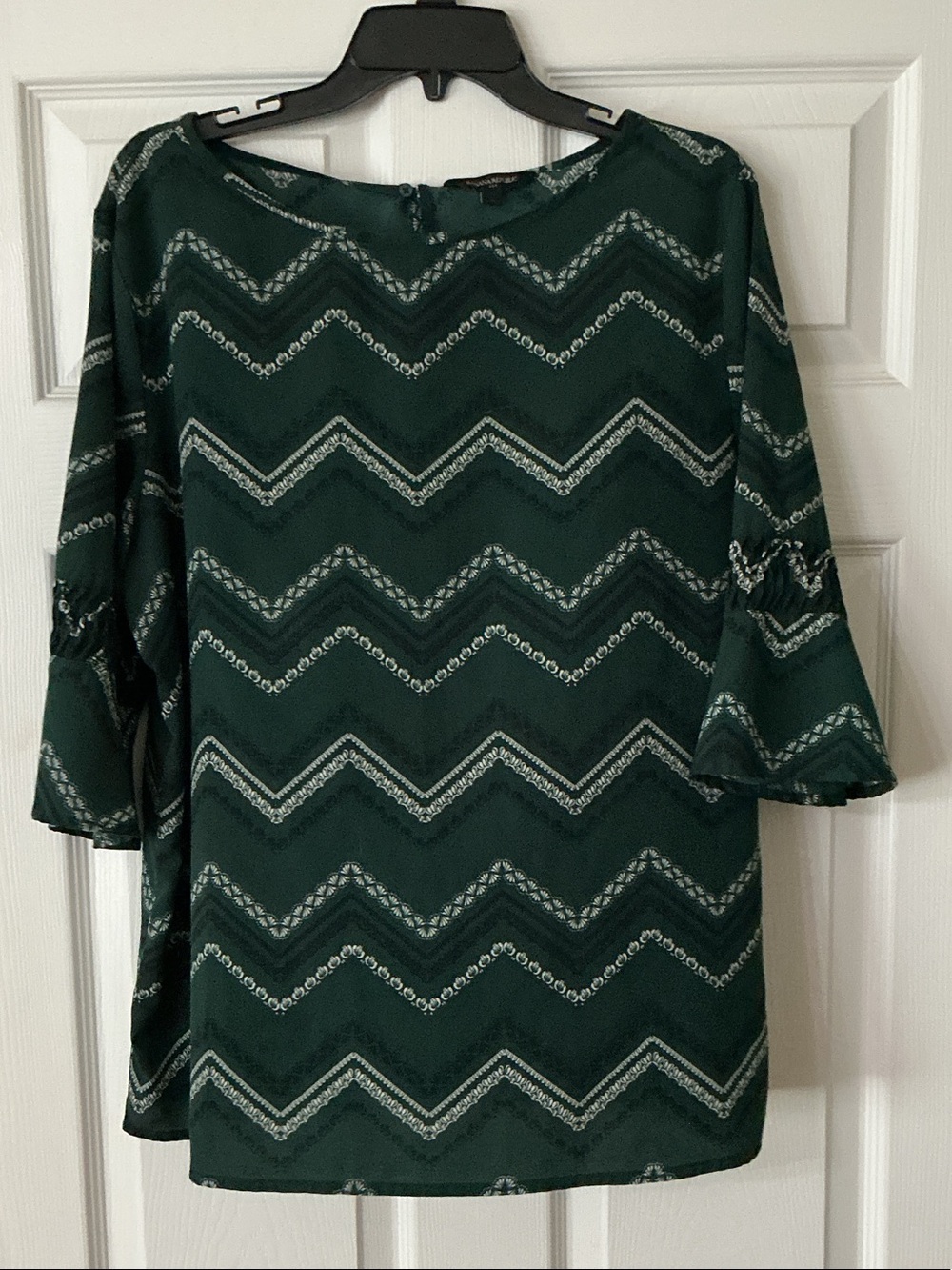 Banana Republic Forest Green Chevron Bell Sleeve Shirt